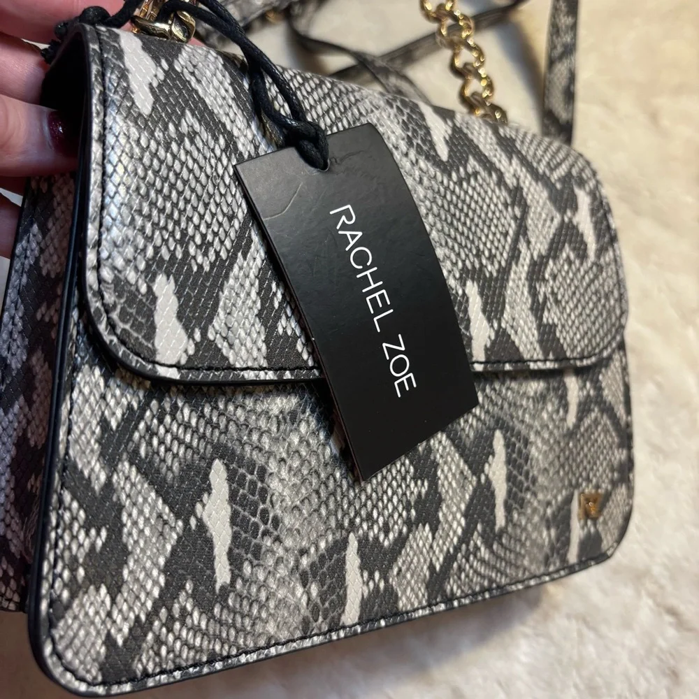 NWT Rachel Zoe Bag Pixie Black Gray Snakeskin Animal Print Crossbody Gold Hardwr